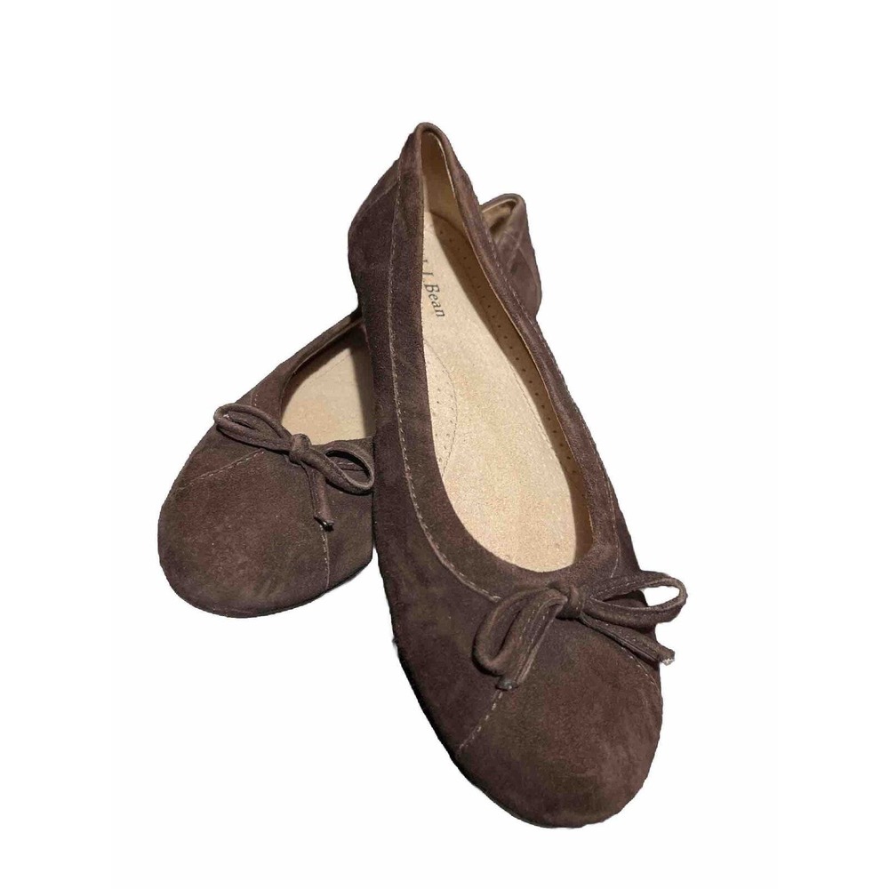 L L Bean Women’s 7M Brown Suede Ballet Flats Tie Toe 7 Arch Support